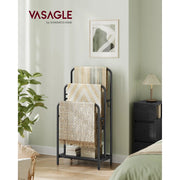 Portant serviette salle de bain sur pied 3 barres avec étagère et crochets blanc ou noir