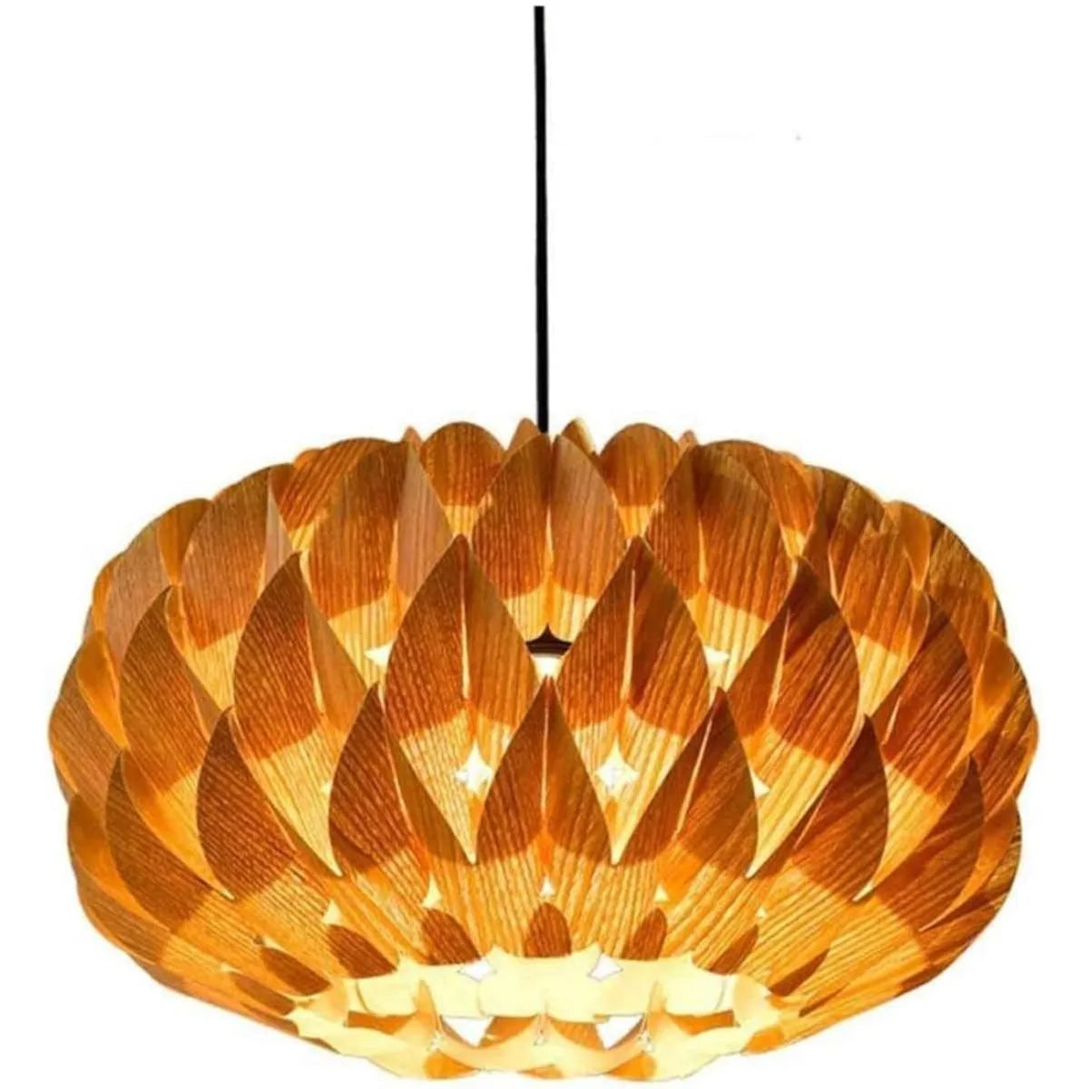 suspension lumineuse bois marron clair feuilles ouvertes moderne organique