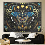 tapisserie plante motif papillon serpent lune étoile noir bleu doré blanc fantaisie clips