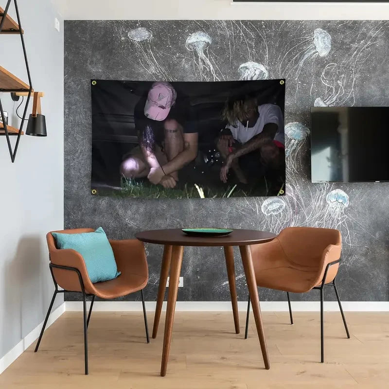tapisserie murale personnalisée suicideboys noir rose moderne chambre salon abstraite floral assis chapeau