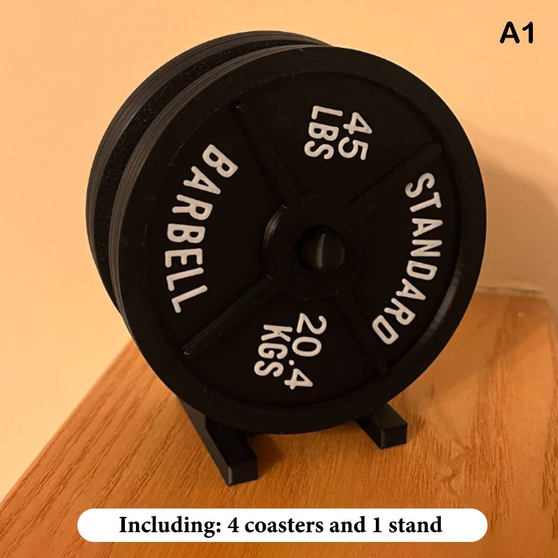 dessous verre haltères noir poids standard barbell gym décoration soda sportif