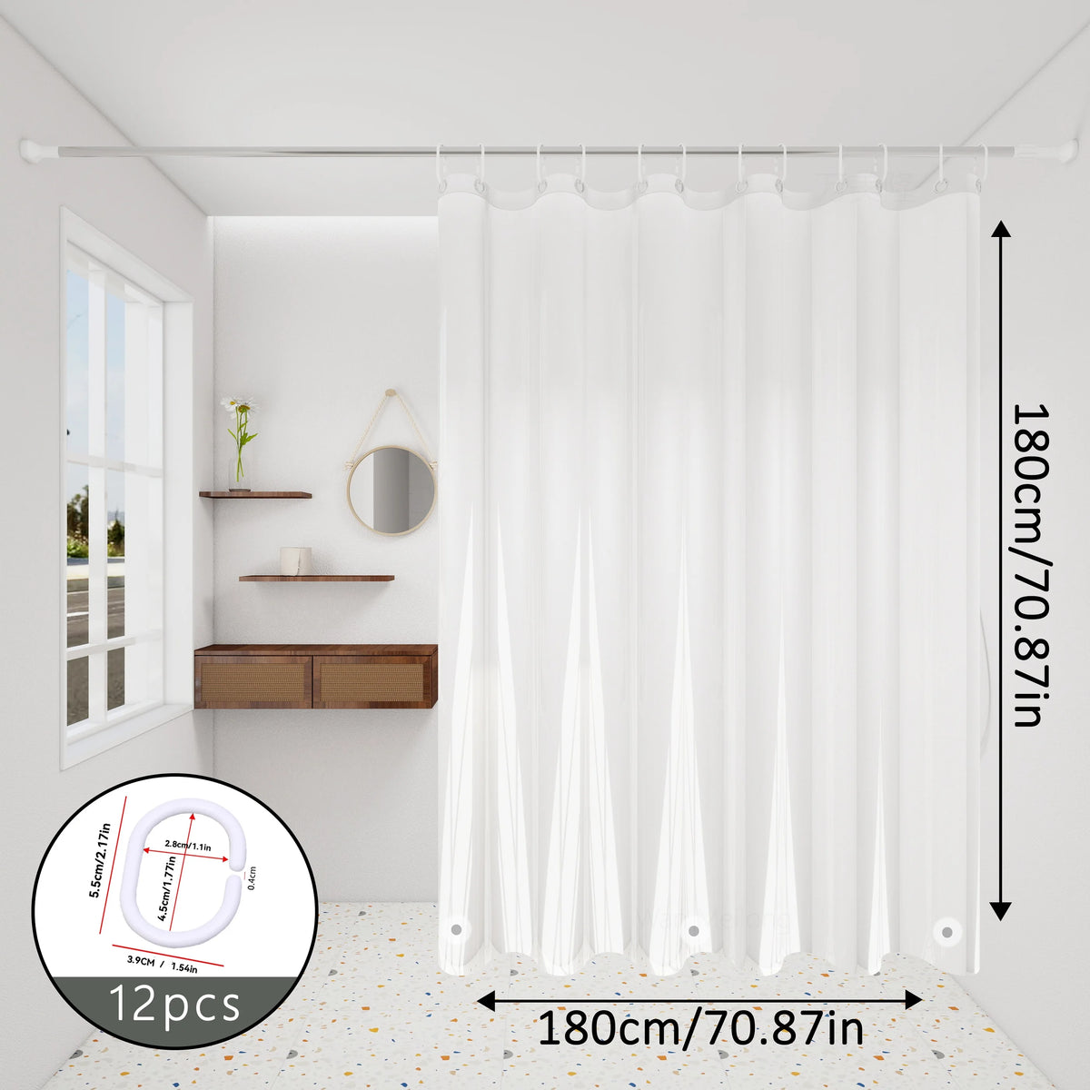 rideau douche transparent moderne aimants lestés blanc uni 120cm 180cm