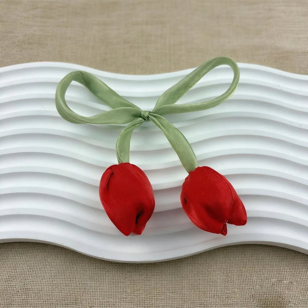 boucles d'oreilles tulipes vert clair bleu rose rouge blanc floral