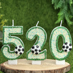 bougies chiffres paillettes football anniversaire decoration verte blanche noire bleue thèmes sportifs numerotees opaque