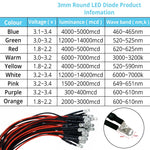 ampoules led pré câblées 5pcs ronde 3mm 20cm blanc rouge bleu vert jaune orange