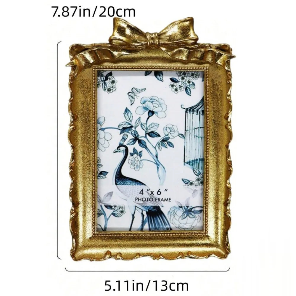 cadre photo vintage shabby chic résine or noir décoration florale vieillie rouleaux vagues nœud