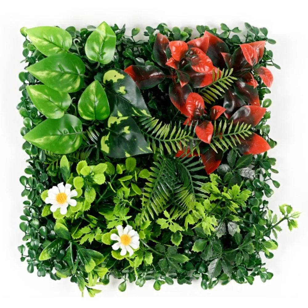 panneau mural végétal artificiel moderne feuilles fleurs variées intérieur décoration fixations métalliques
