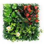panneau mural végétal artificiel moderne feuilles fleurs variées intérieur décoration fixations métalliques