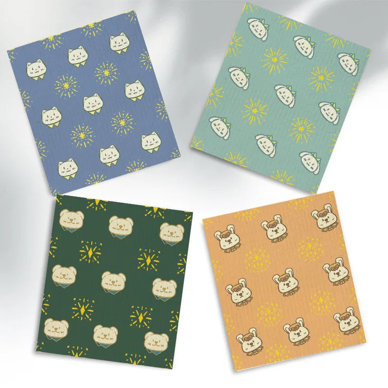 serviettes cuisine réutilisables imprimées motifs sourires géométriques couleurs bleu beige vert modernes pastorales
