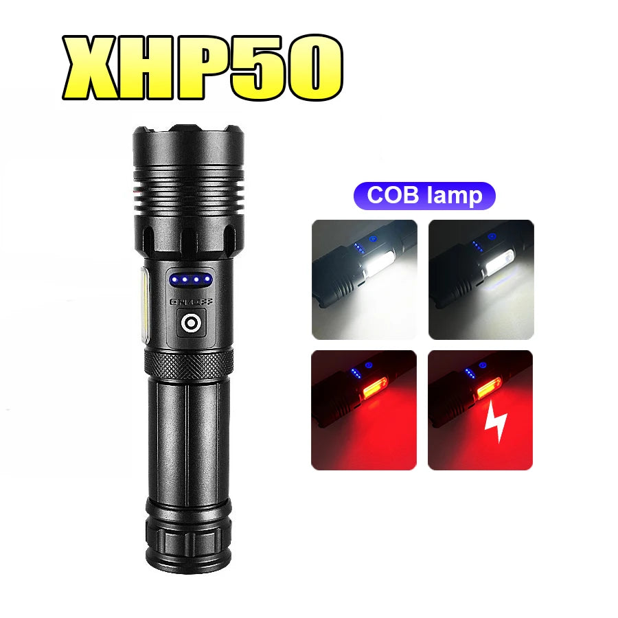 lampe torche led rechargeable 15000 mAh 500m lumiere intense ceinture ajustable banque alimentation
