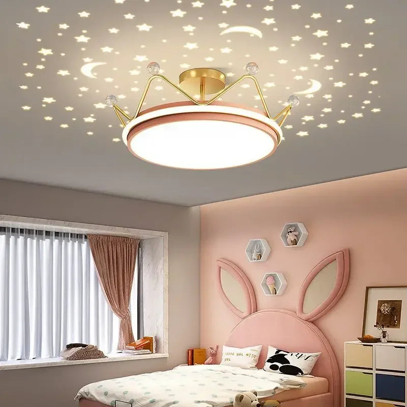 pendentif lumineux étoiles lune moderne or rose blanc chambre enfantsDecoration