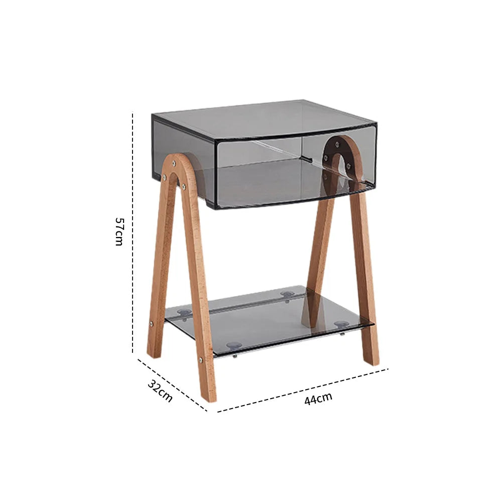 table basse moderne minimaliste transparente étagère bois clair salon chambre