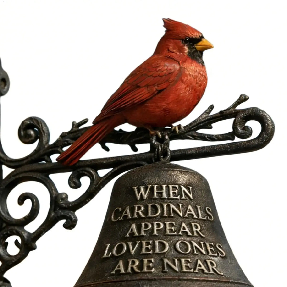 cloche décorative rouge oiseau cardinal cadre métal forge jardin classique rustique coeur suspenduextérieur