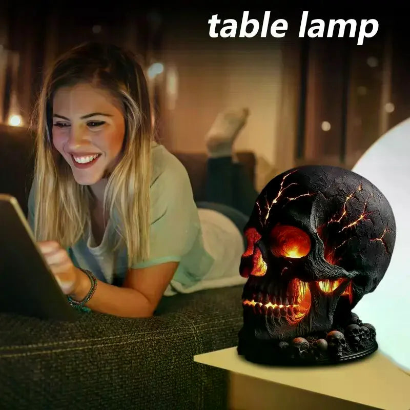 lampe poser crâne magma dents lumineuses gothique halloween noire rouge