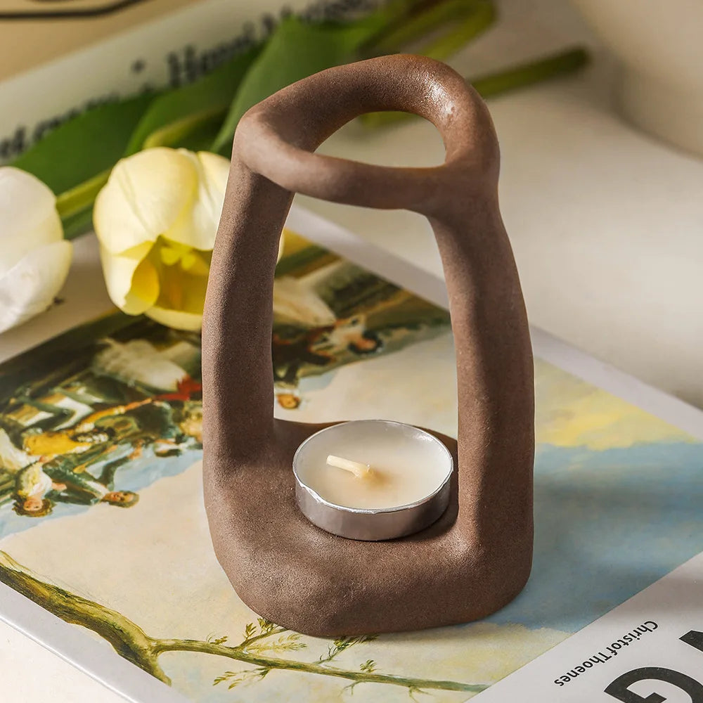 support bougie pinceaux cosmétiques moderne minimaliste gris bleu marron beige adhésif decoration maison céramique