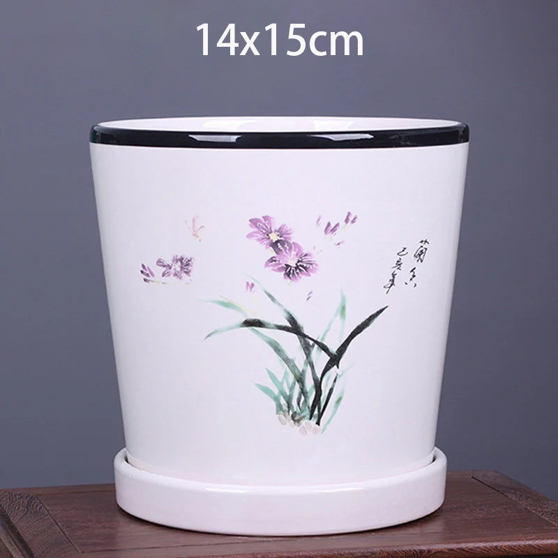 vase decoratif art traditionnel chinois cache pot fleurs oiseaux calligraphie chinoise blanc rouge vert