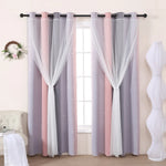 rideau perforé dégradé étoiles blanches moderne rose clair gris translucide chambre enfant