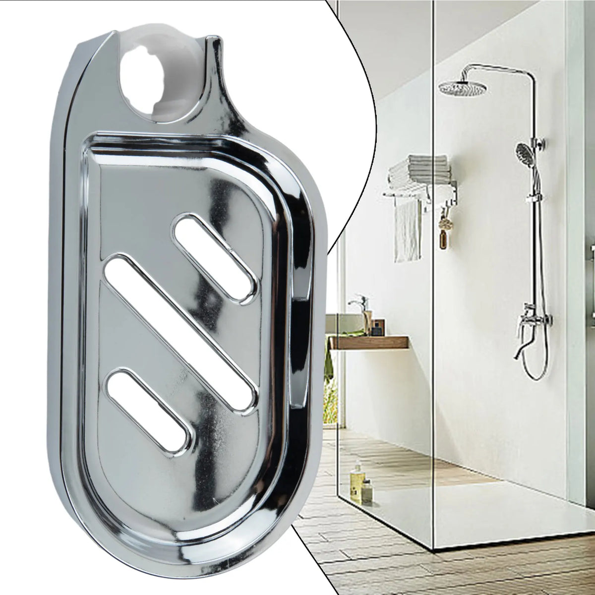 organisateur salle bain argenté distribiteur savon moderne support mural porte savon fixations fentes horizontales