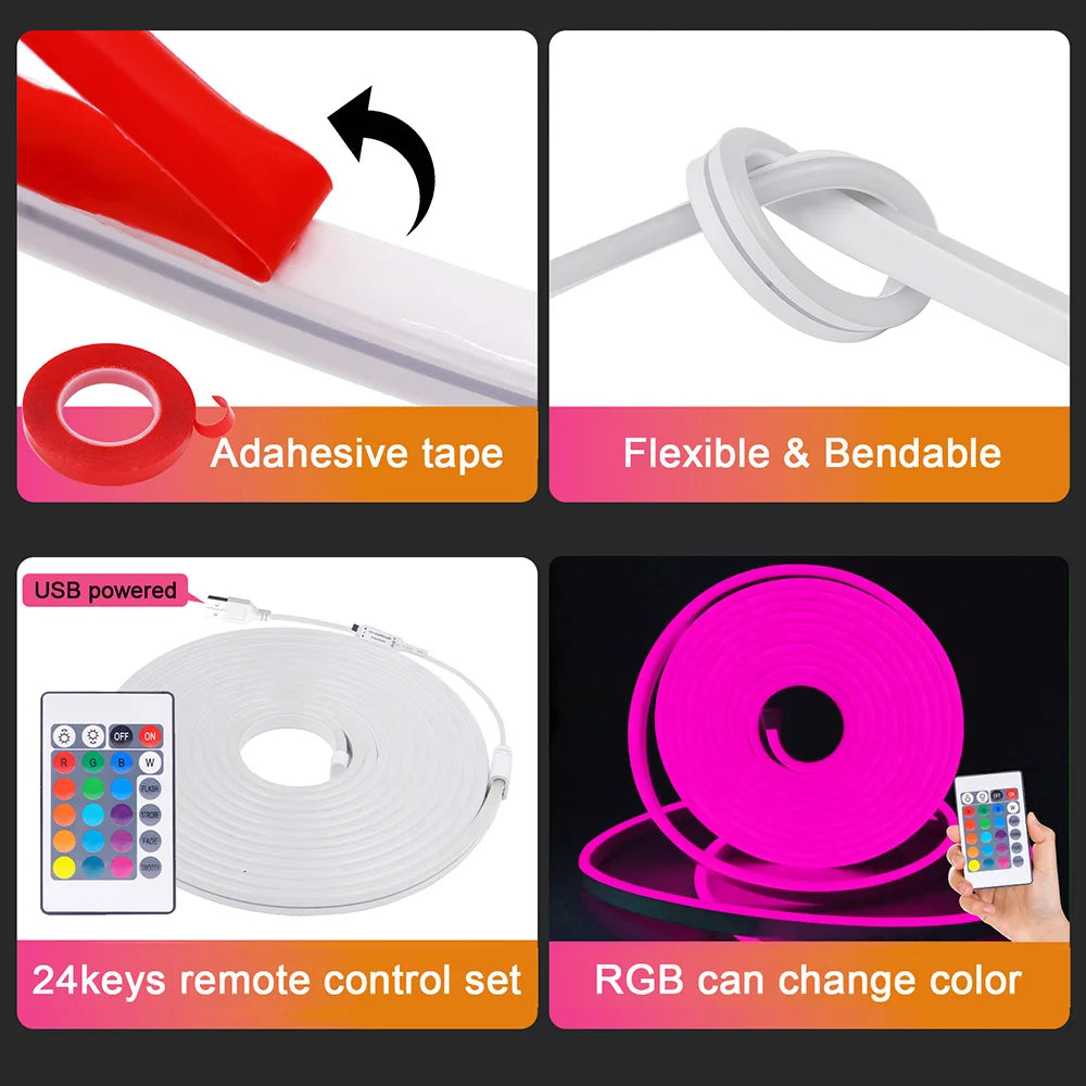 ruban led néon rgb flexible 24 touches télécommande adhésif moderne