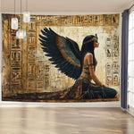tapisserie égyptienne vintage polyestère lavable motifs hiéroglyphes géométriques noir bleu doré