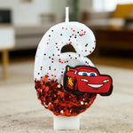 bougie numérique anniversaire lightning mcqueen disney glitter voiture forme chiffre blanc rouge