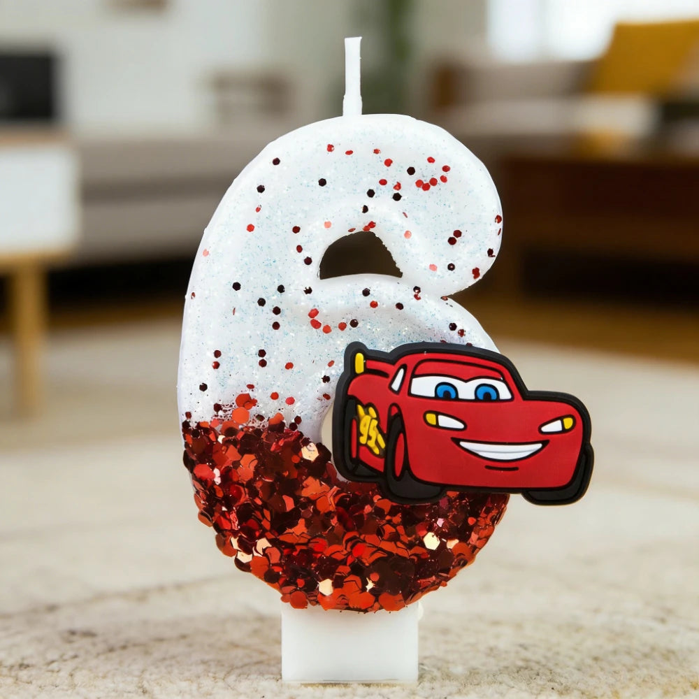 bougie numérique anniversaire lightning mcqueen disney glitter voiture forme chiffre blanc rouge