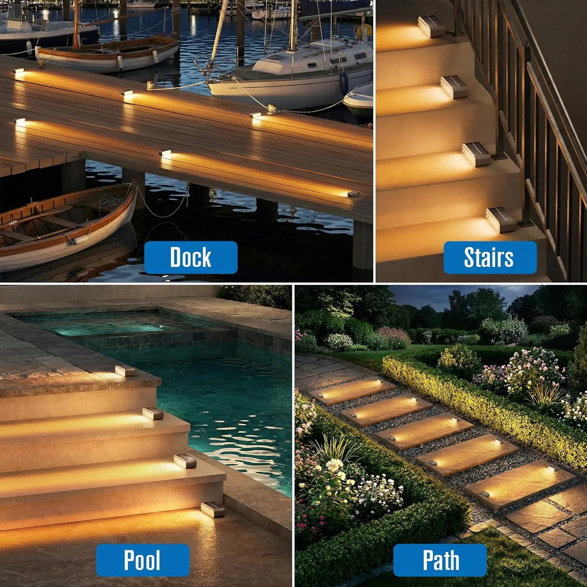 éclairage solaire marches extérieures 14 LED argenté noir transparent IP65 moderne