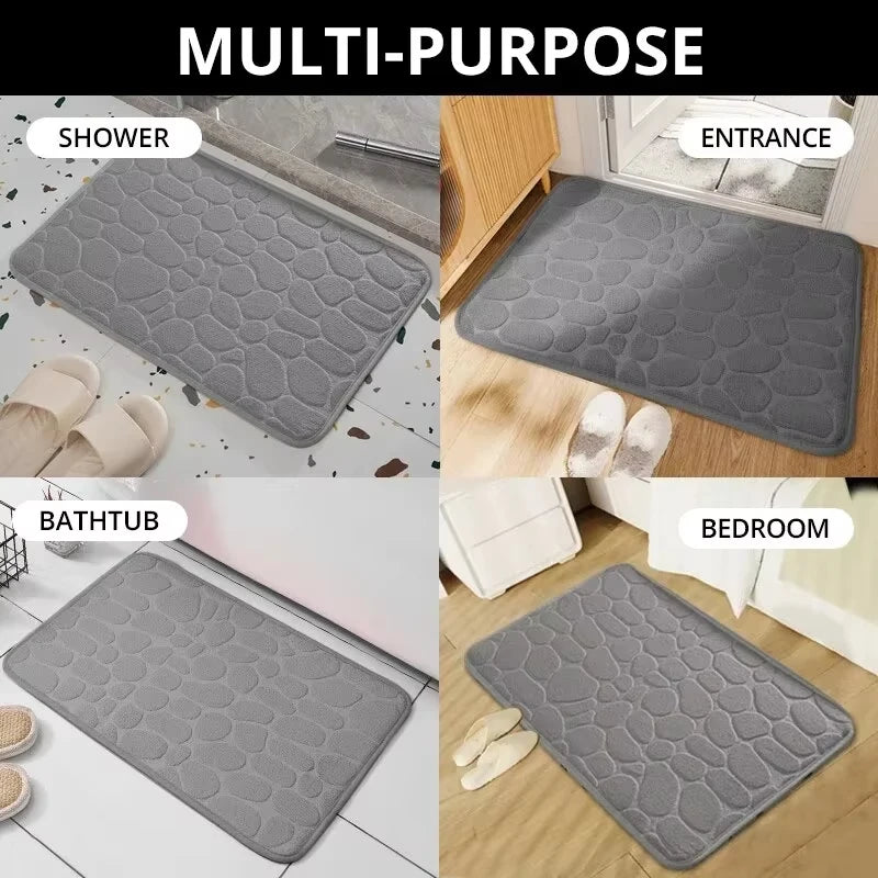 tapis bain microfibre gris beige rose texture cailloux antidérapant rapide absorbant moderne salle bain