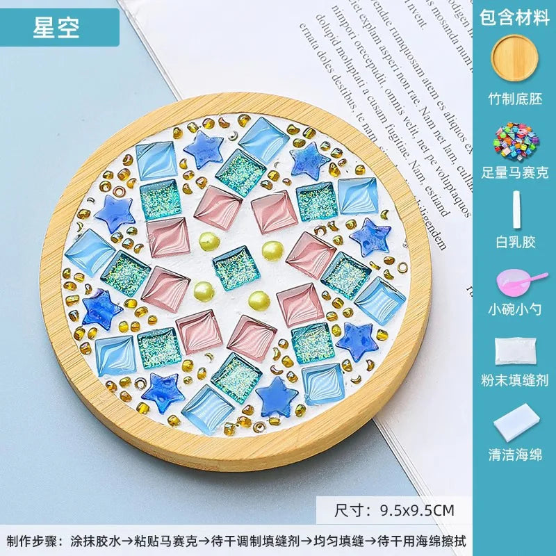 coasters mosaïque multicolores créatifs artisanal diy bambou transparents opaques