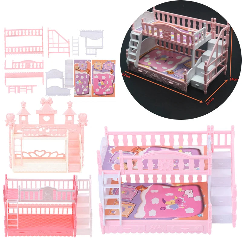 lit superposé poupées rose motifs floraux tapis imprimé escalier intégré classique chambre coucher jouet