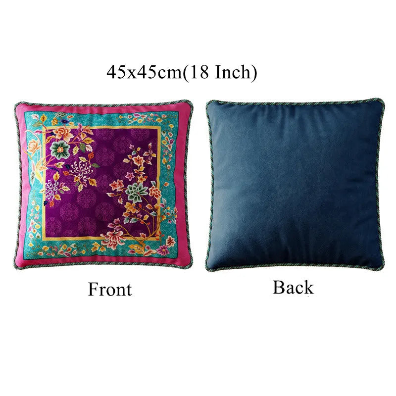 housse coussin carré velours floral bleu violet vert rose bohème chic décoration sofa voiture