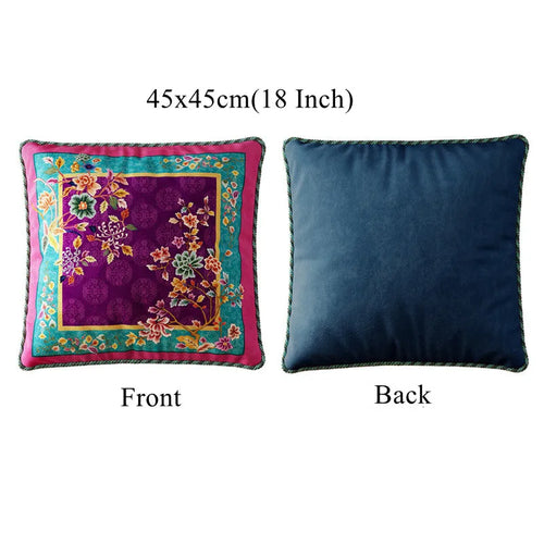 housse coussin carré velours floral bleu violet vert rose bohème chic décoration sofa voiture