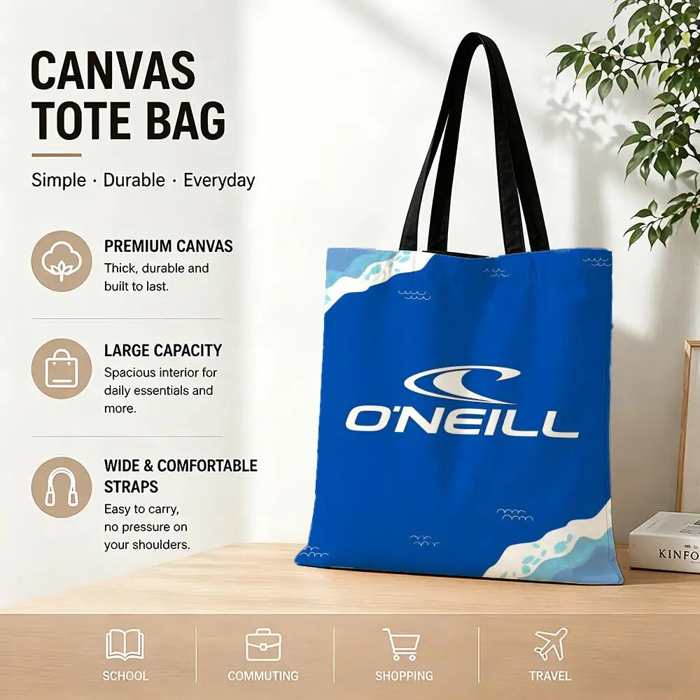 sac toile o'nell bleu blanc vague stylisée réutilisable moderne casual