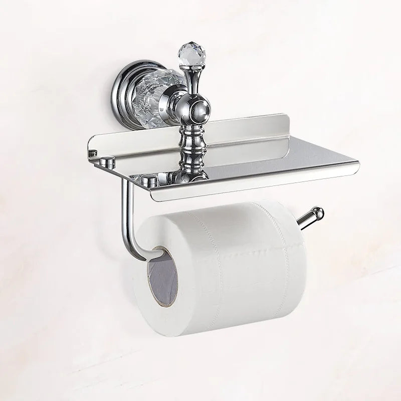 accessoires salle bain chrome cristaux motifs dorés porte savon dentifrice serviettes goblets sèche cheveux