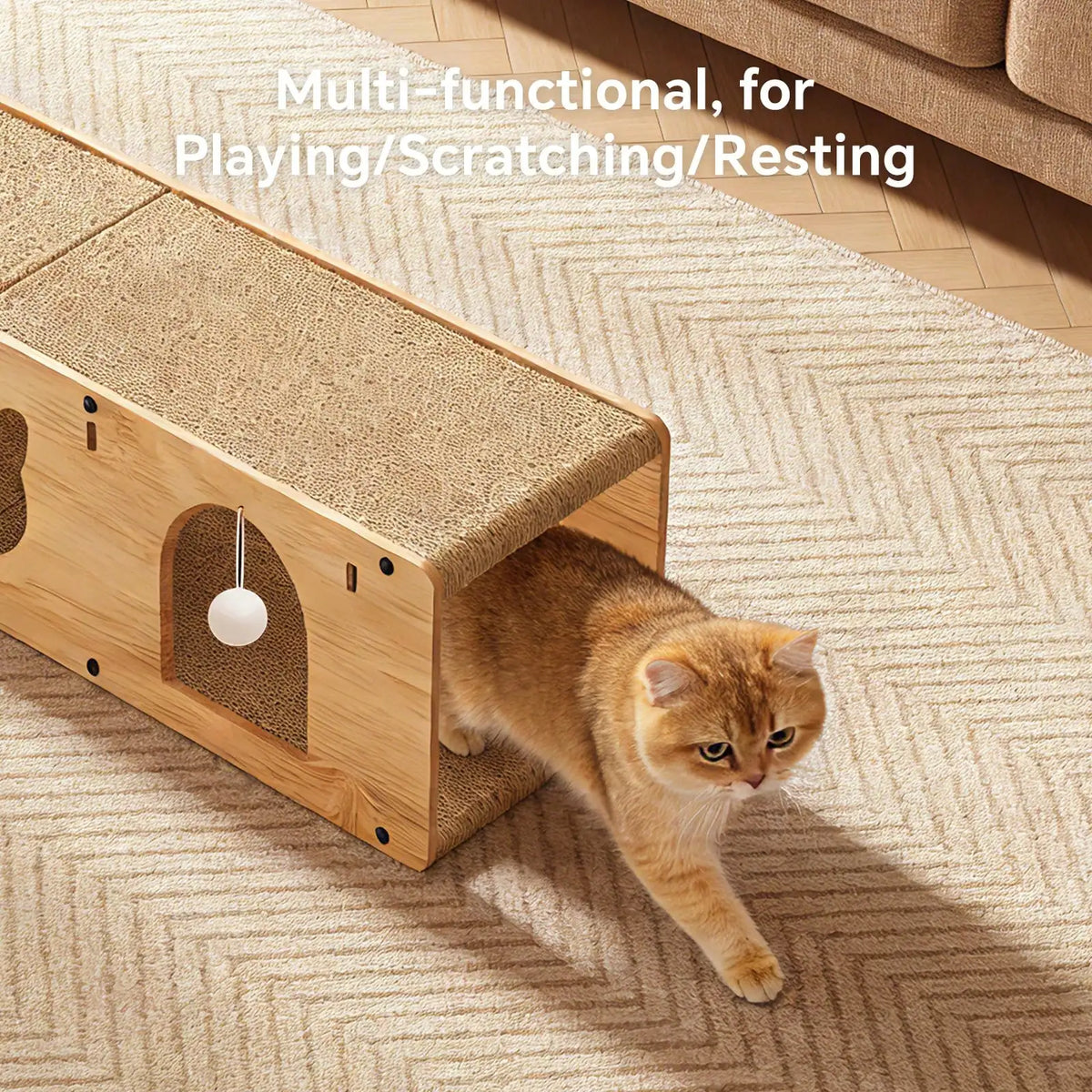 tunnel griffoir chat sisal bois balles suspendues moderne minimalisteintérieur jouet cat scratcher extra large