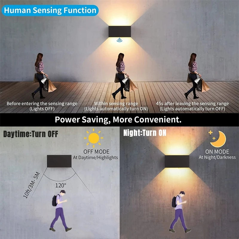 applique murale led motion sensor extérieure ip65 contemporaine 6000k 4000k 3000k đen trắng