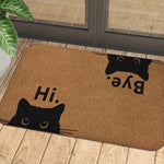 tapis d'entrée moderne marron clair chat noir texte Hi Bye antidérapant polyester machine washable