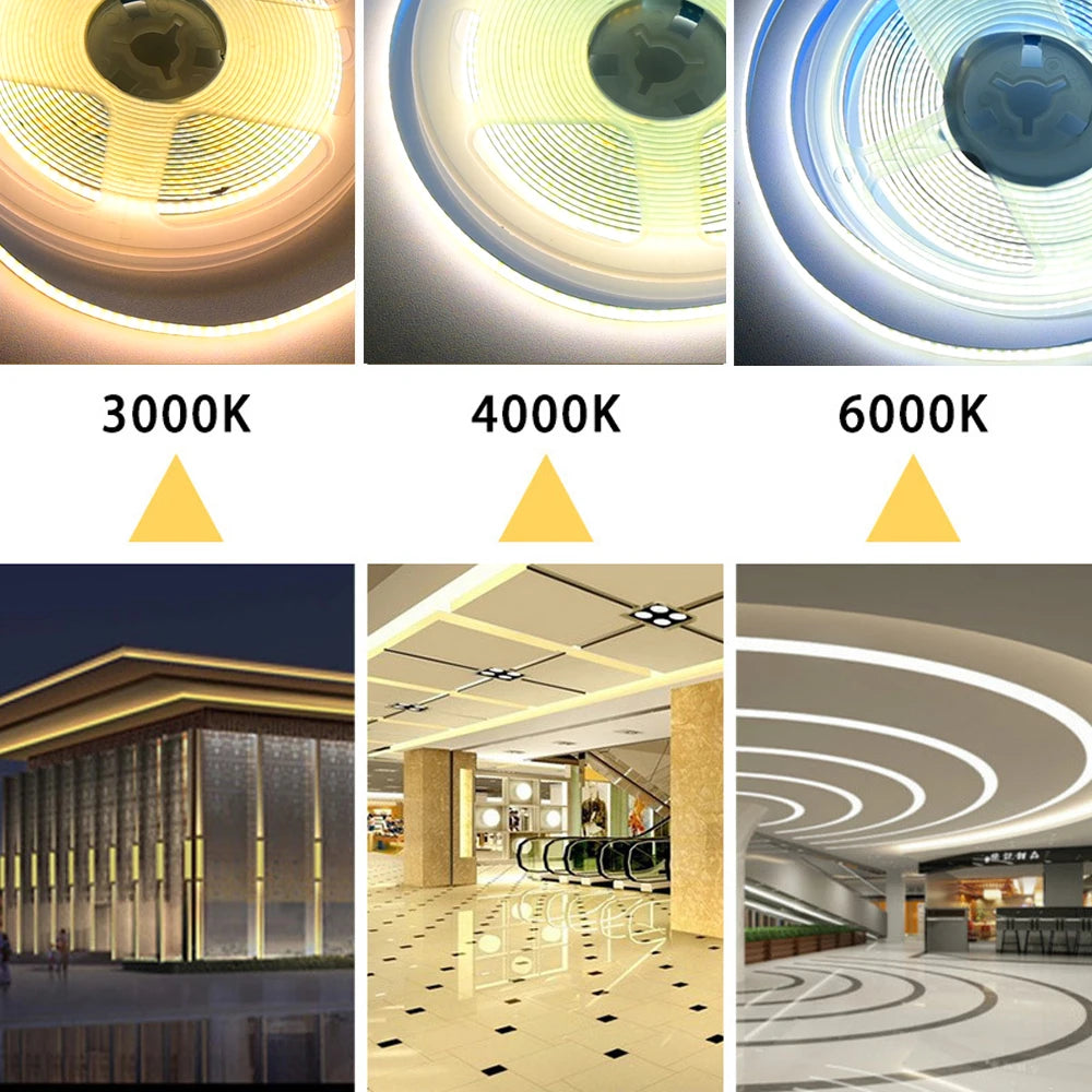ruban led blanc lisse moderne adhésif contrôleur câbles 2700k 4000k 6500k 24v dimmable