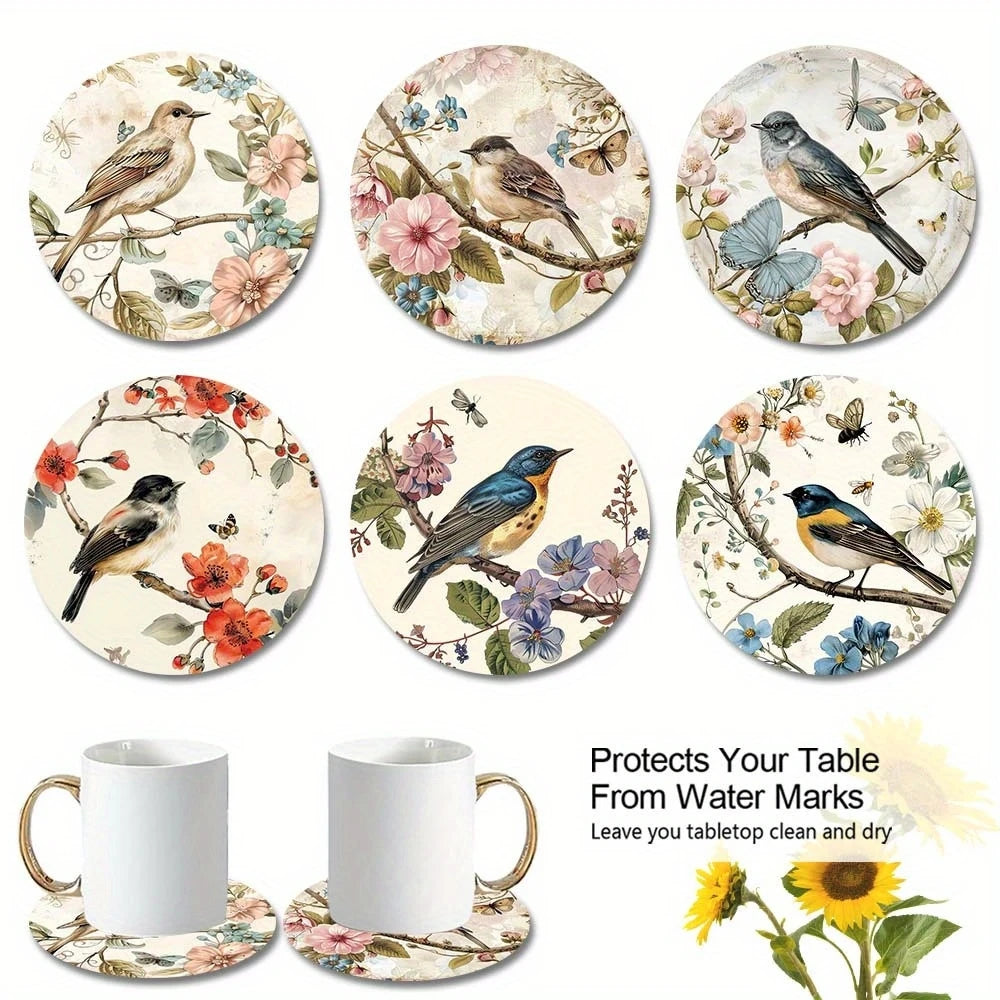 dessous verres bois motifs floraux oiseaux bohèmes table ronde élégants décoration maison artistique