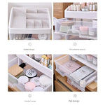 organisateur rangement cosmétiques blanc tiroirs transparents modernes compartments poignées grilles