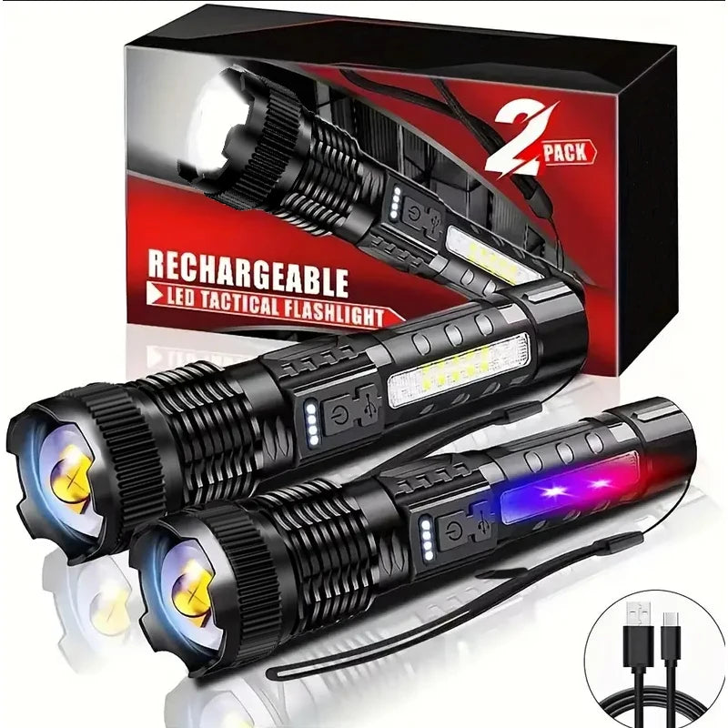 torches tactiques led rechargeables modes réglables cordon clip noir camping