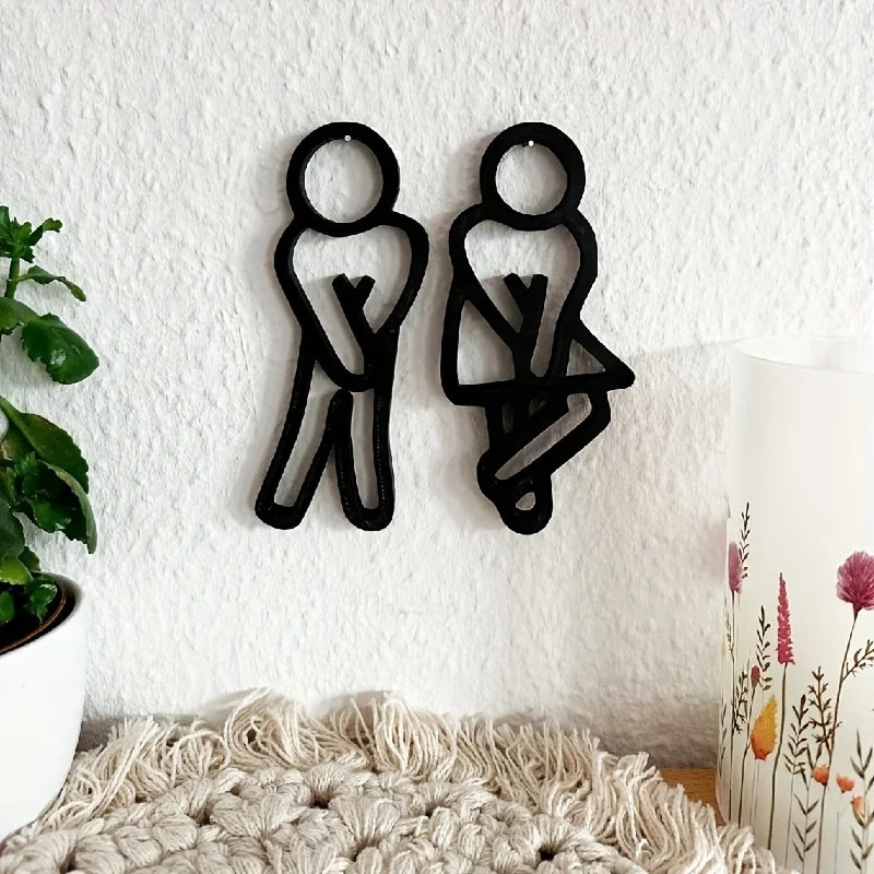 décorations minimalistes adhésives symboles toilettes noir silhouettes personnes porte wc salle bain
