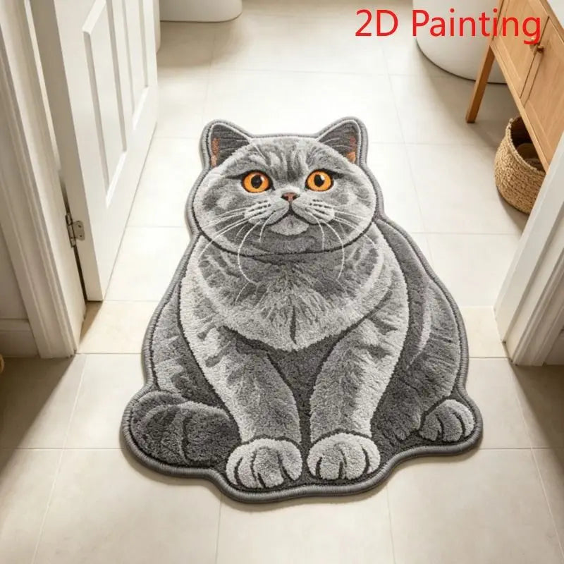 tapis sol doux motif chat gris blanc moelleux antidérapant salle bain chambre salon