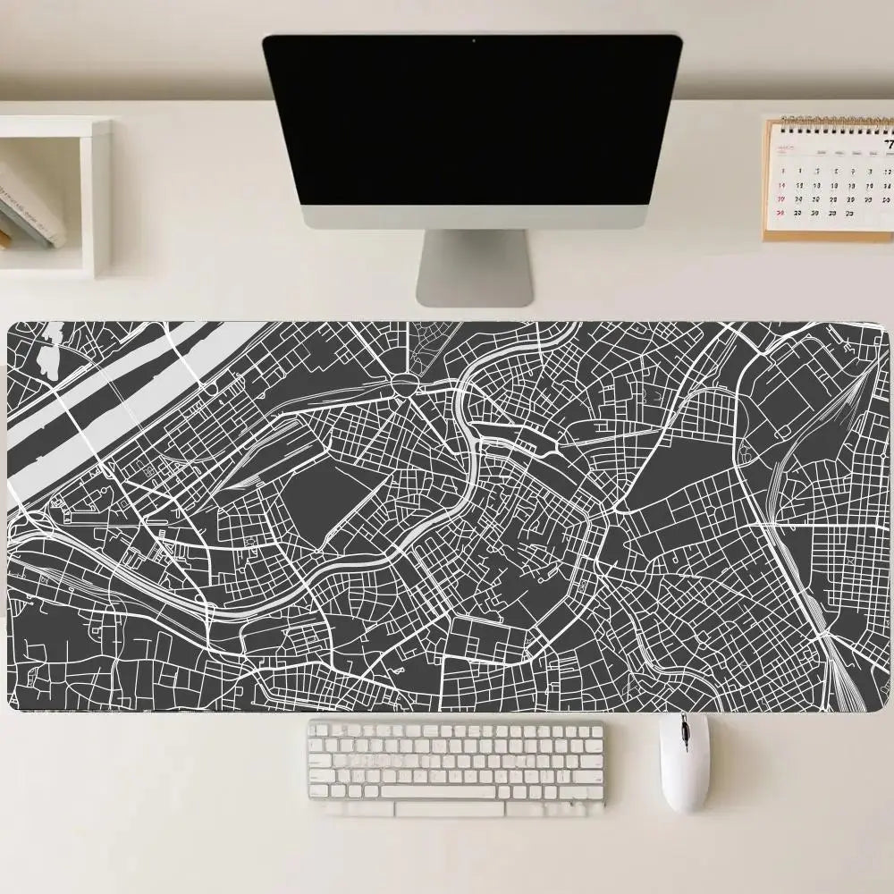 tapis souris cartographique noir blanc non glissant gamer moderne minimaliste