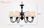 lustre fer noir classique abat jour blancs interrupteur bouton verre dépoli