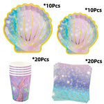 vaisselle jetable sirène violet bleu paillettes assiettes gobelets serviettes mariage anniversaire festives