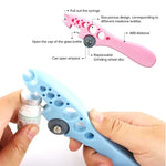 outil débouchage bouteilles bleu rose blanc texture caoutchouc perforations ergonomique vis interchangeable