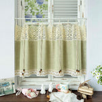 rideau vert olive tissu texturé rustique semi transparent fenêtre chambre pastorale