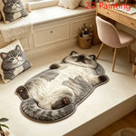 tapis sol doux motif chat allongé gris blanc moderne chambre salon entrée maison