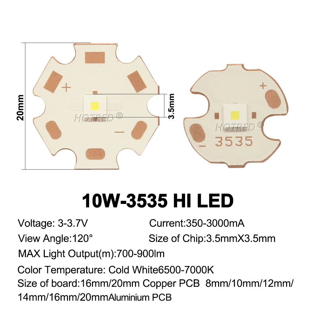 LED haute puissance 10W blanc froid 6500K 8mm 10mm 12mm 14mm 16mm 20mm moderne